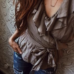NWT Y2K GAP silk cotton ruffle wrap top